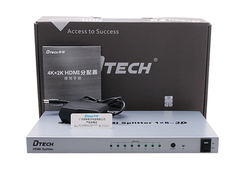 Bộ Chia HDMI 1 ra 8 Dtech DT-7148 hỗ trợ 4Kx2K