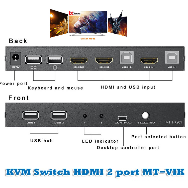 Bộ KVM Switch 2 cổng HDMI MT-VIKI MT-HK201-4k*2k