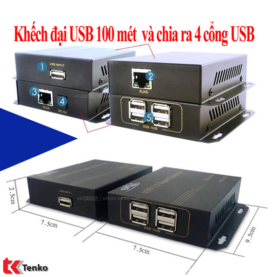 Bộ Khếch Đại USB 100m Và Chia 4 cổng USB EKL-HUE