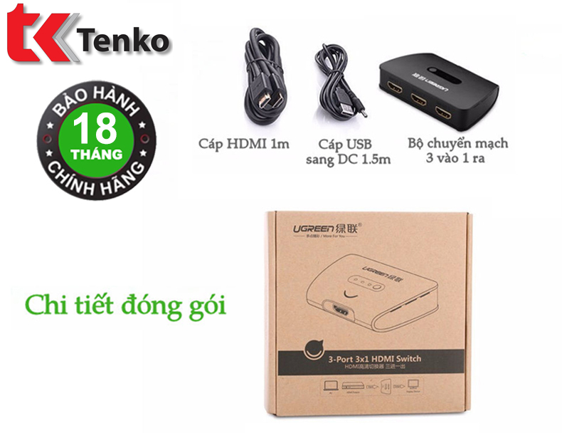 Bộ Gộp HDMI 3 In 1 Out Ugreen 40215