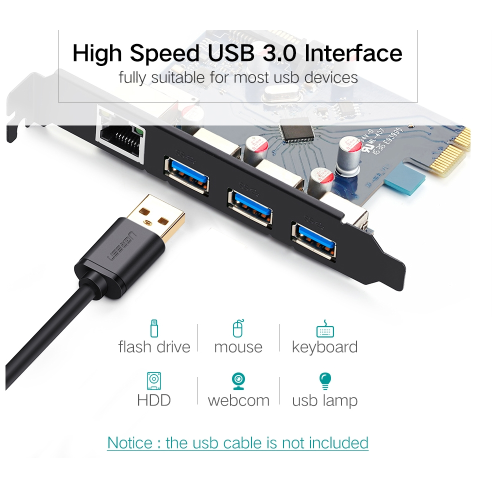 Card PCI Ex To USB 3.0 + Lan Gigabit Ugreen 30775