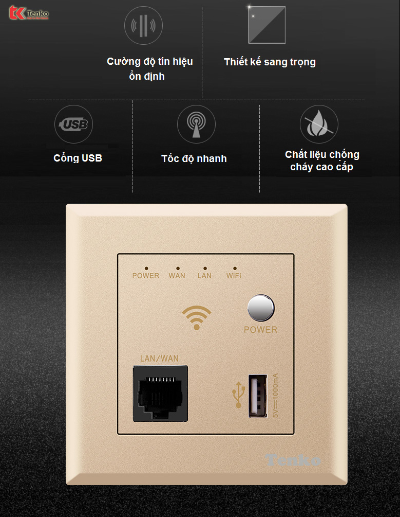 Mặt Wifi Âm Tường + USB Chuẩn N 300mbps TK-TT-75