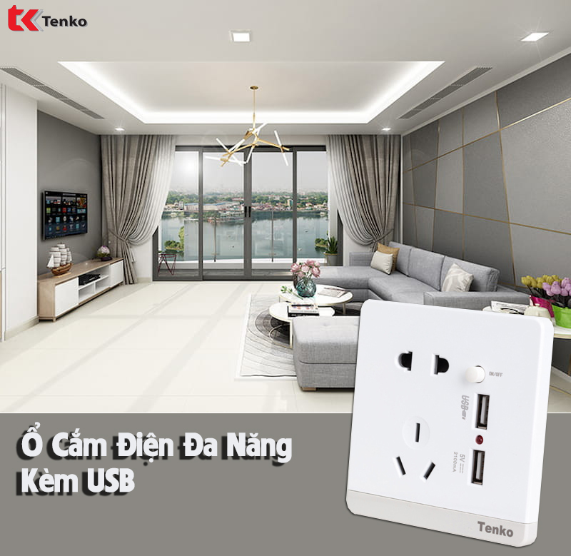 Ổ Cắm Điện Chống Giật  2 Cổng USB TK-TT-A-48