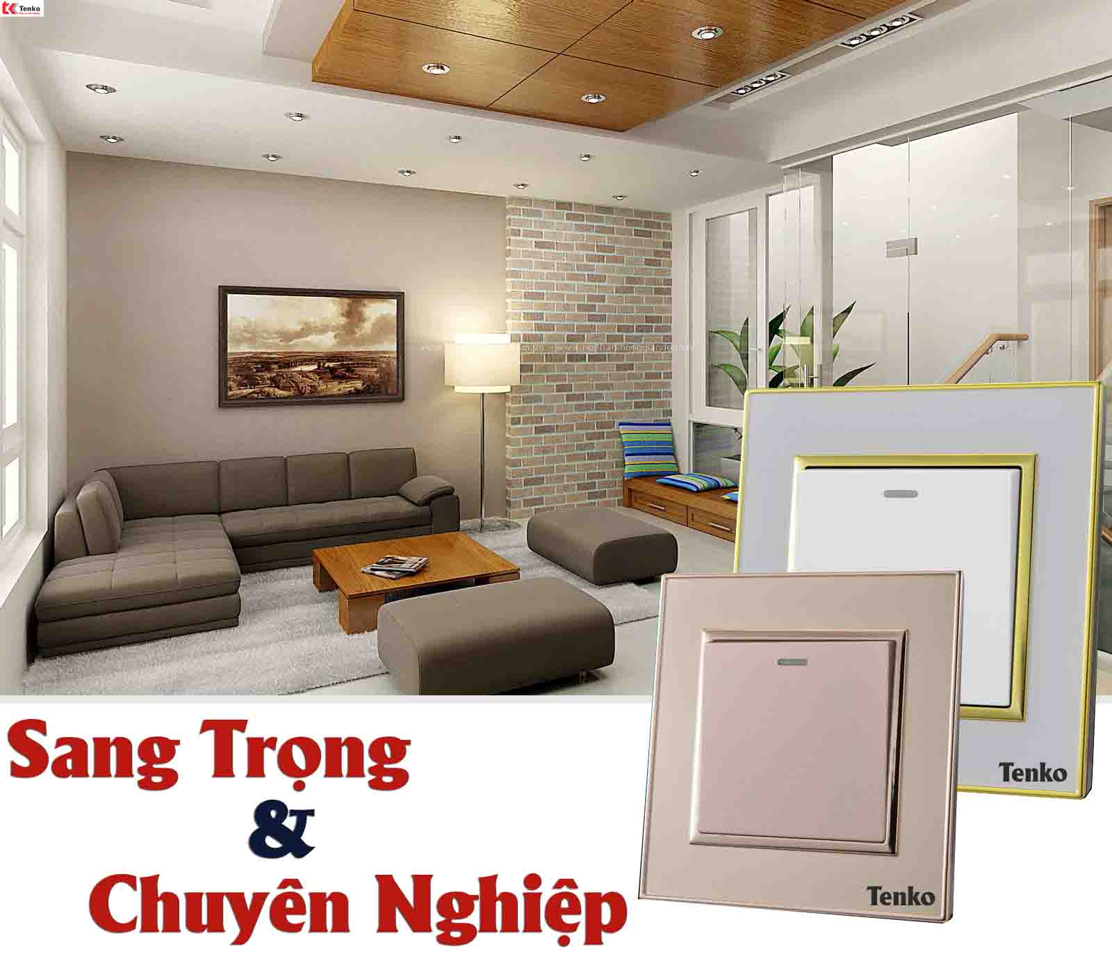 Công Tắc - Ổ Cắm Âm Tường Viền Vàng TK-F66