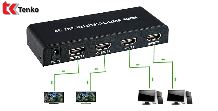 Bộ chia HDMI 2 vào 2 ra chính hãng Tekmax TM-HD2-2