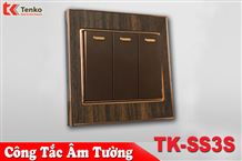 Công Tắc Điện Mặt Kim Loại 3 Nút Vân Gỗ TK-SS3S