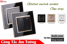 Công Tắc - Ổ Cắm Âm Tường Viền Vàng TK-F66