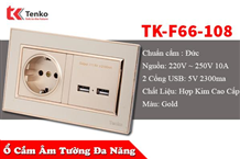 Ổ cắm chìm chuẩn Đức Kèm 2 cổng USB TK-F66-B-108