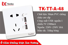 Ổ Cắm Điện Chống Giật  2 Cổng USB TK-TT-A-48