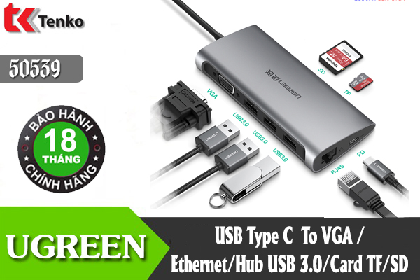 USB Type C To VGA/Ethernet/USB/SD/TF Ugreen 50539